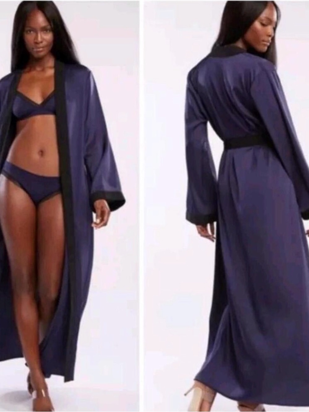 Silky Navy Long Robe with black trim- Savage X Fenton